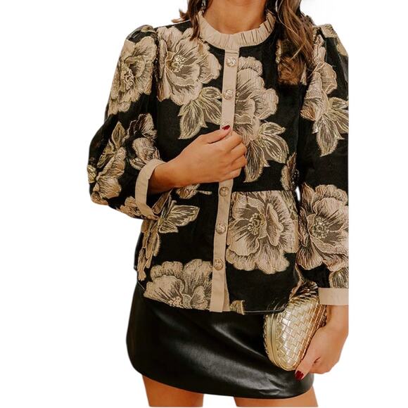 JODIFL Metallic Brocade Blouse – NWOT – Size S – Black - Picture 3 of 6